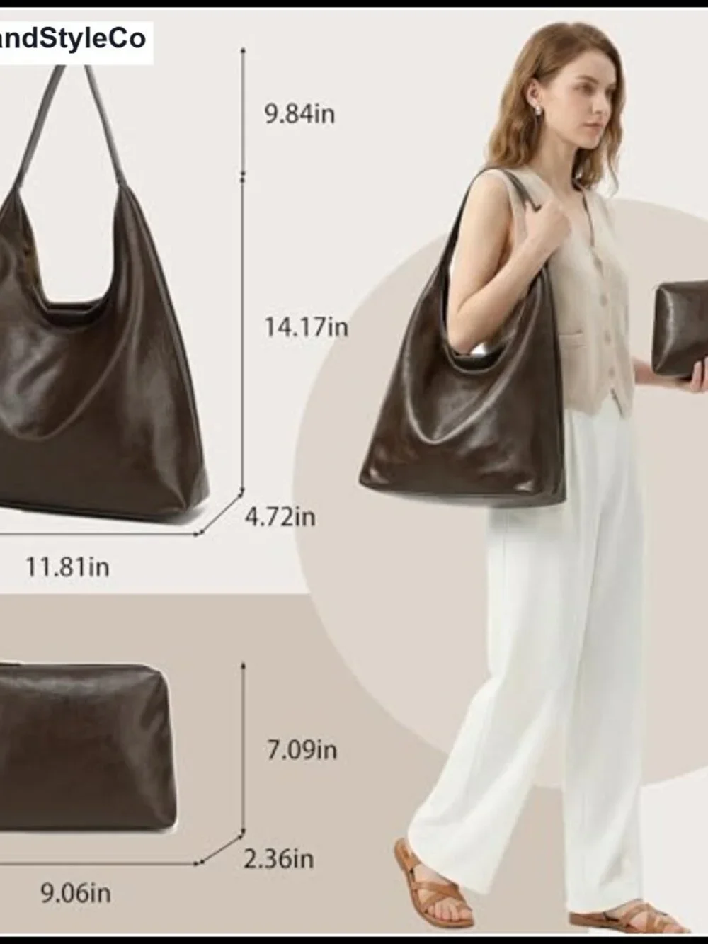 Slouchy Hobo Shoulder Bag PU Faux Leather Everyday Purse